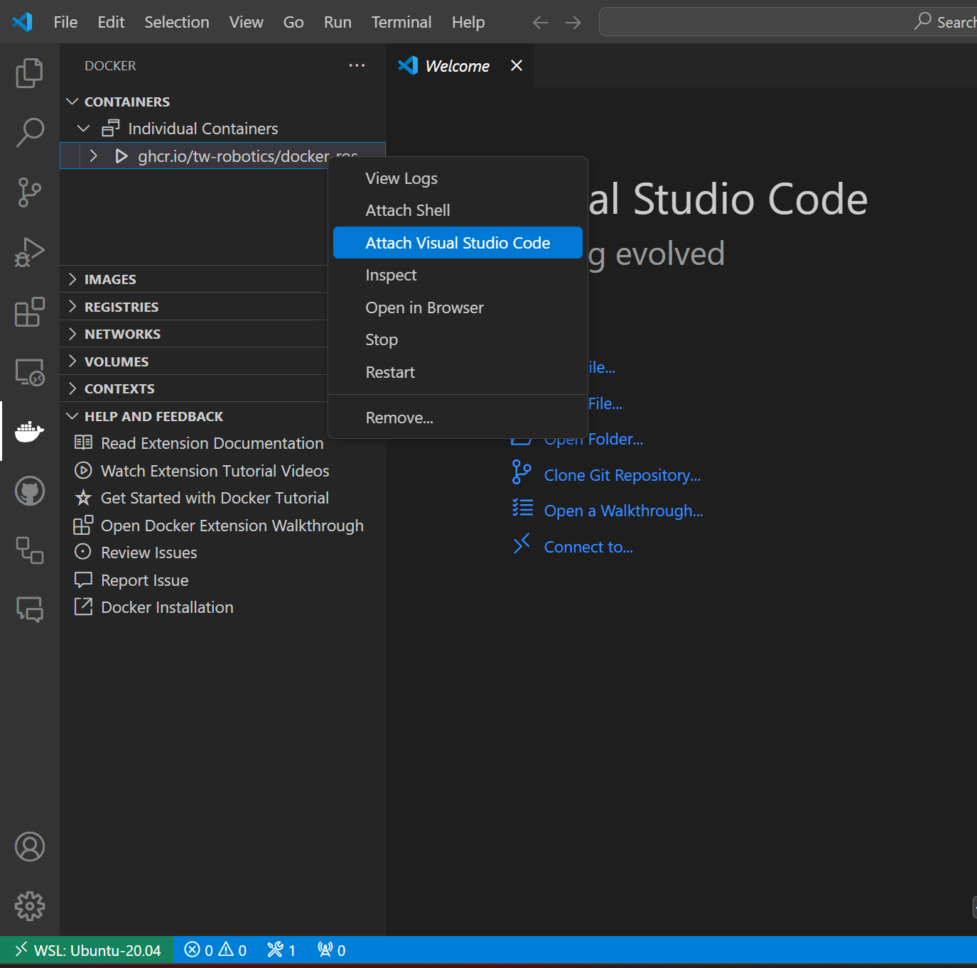 VS Code Docker Attach